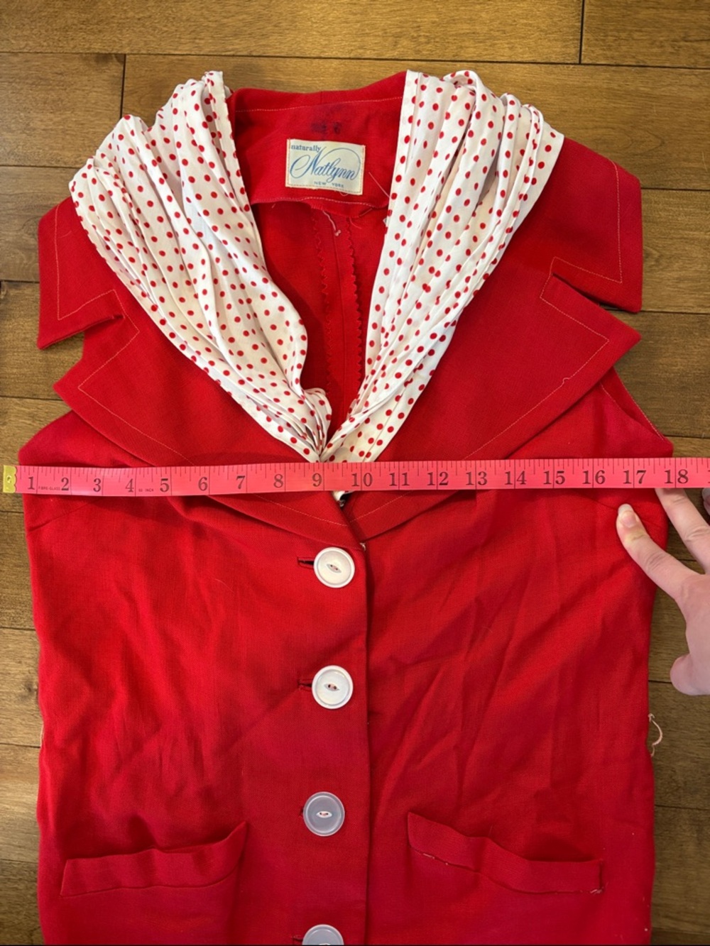 LAST CALL Vintage Red Button-Front Dress with White Polka-Dot Collar - Picture 4 of 9